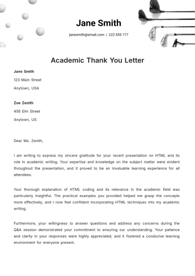 Free Academic Thank You Letter Template to Edit Online