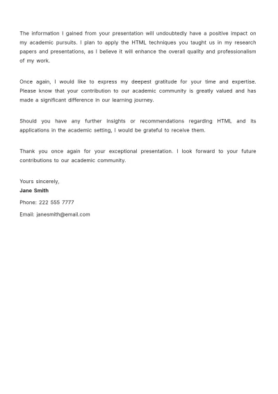 Free Academic Thank You Letter Template to Edit Online