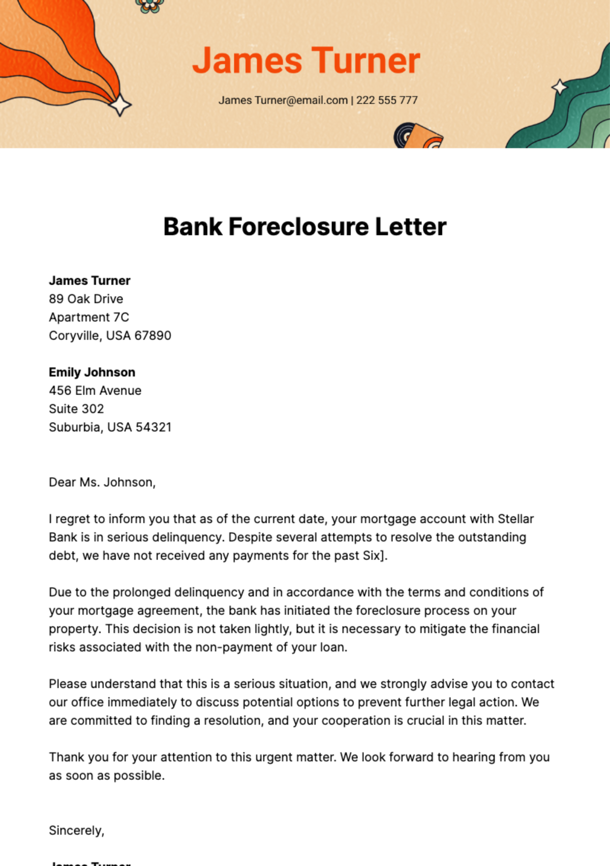 Bank Foreclosure Letter Template