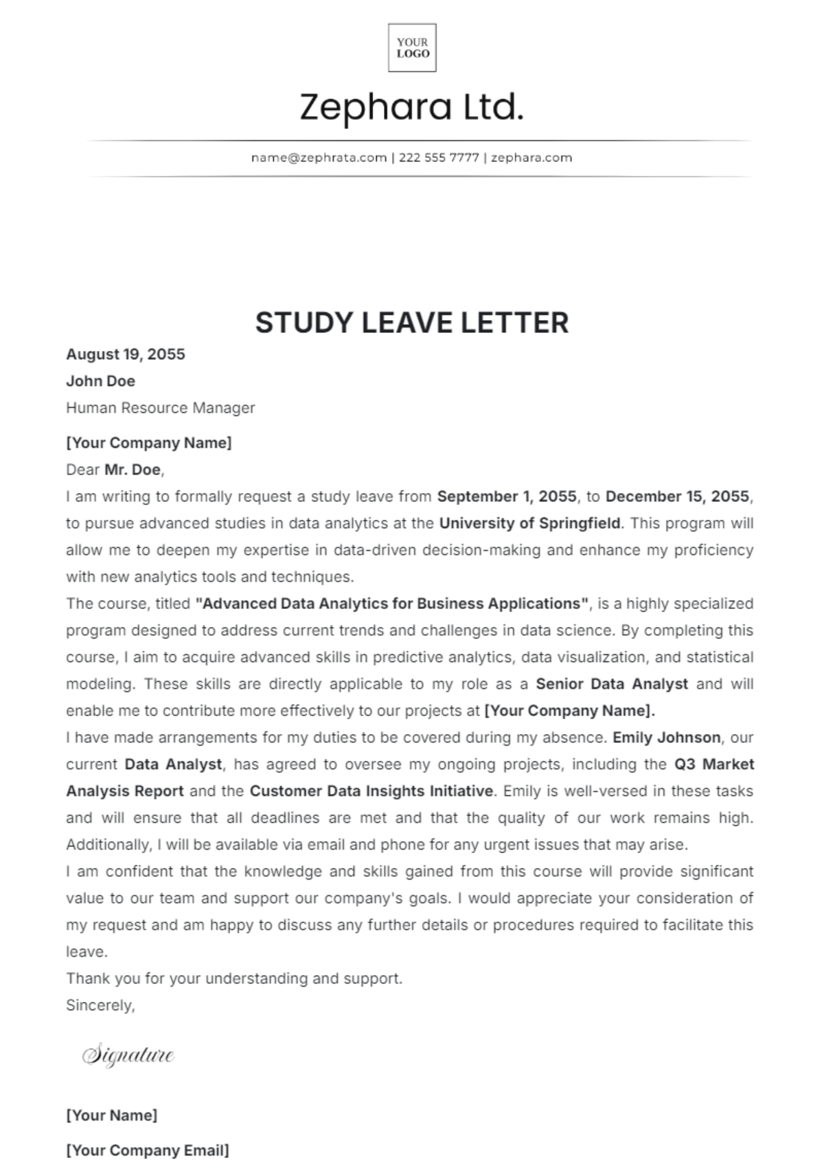 Study Leave Letter Template - Edit Online & Download