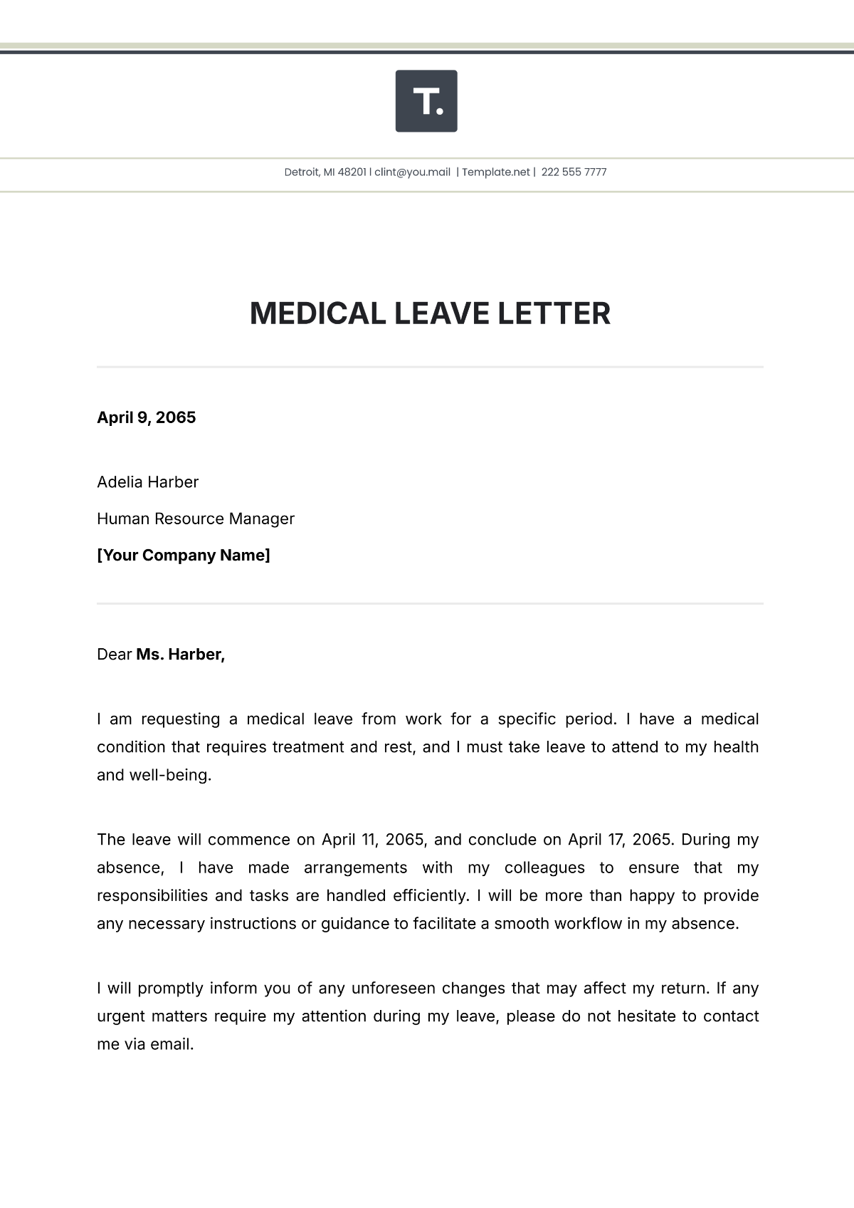 Medical Leave Letter Template - Edit Online & Download