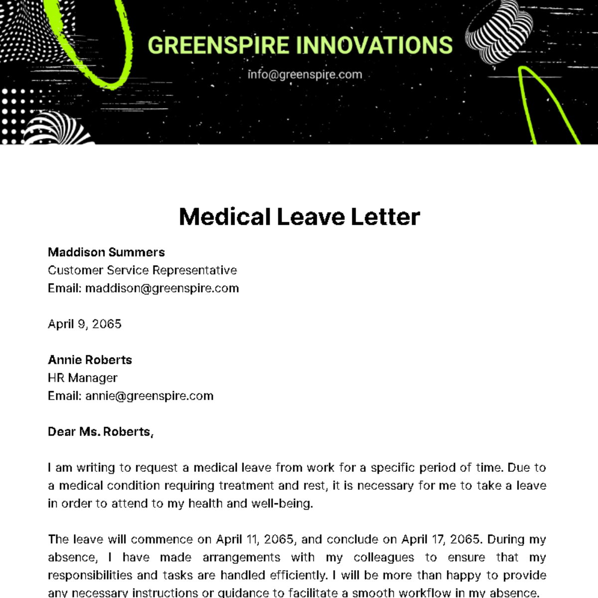Medical Leave Letter Template