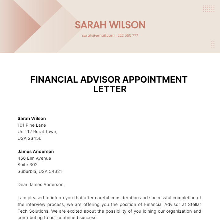 Financial Advisor Appointment Letter Template