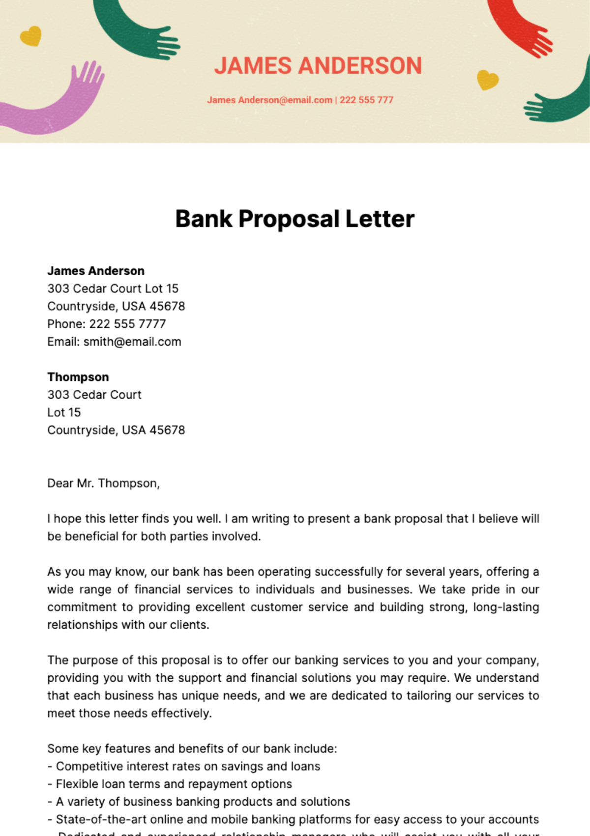 Bank Proposal Letter Template