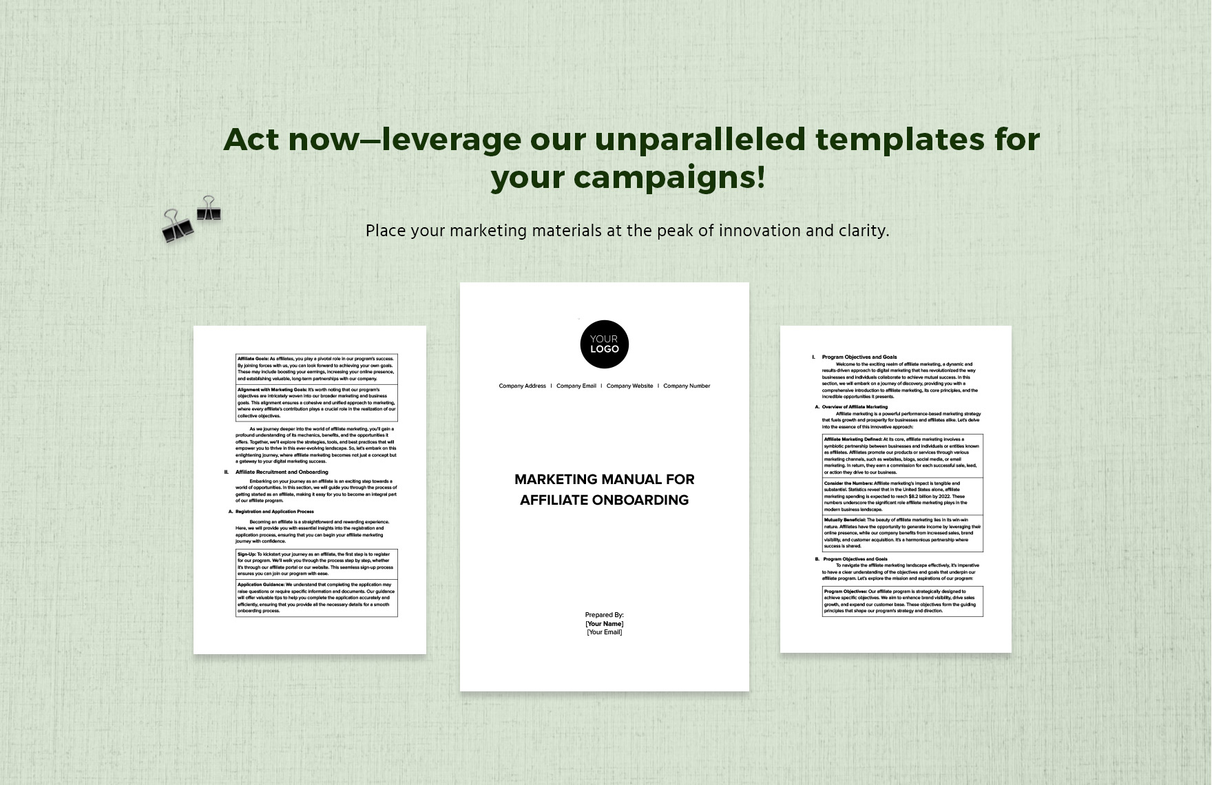 Marketing Manual for Affiliate Onboarding Template