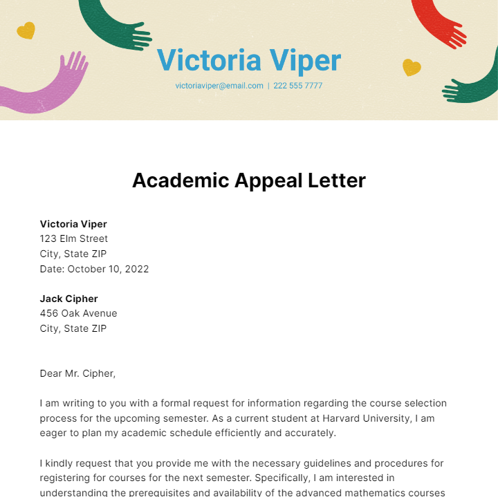 Academic Appeal Letter Template