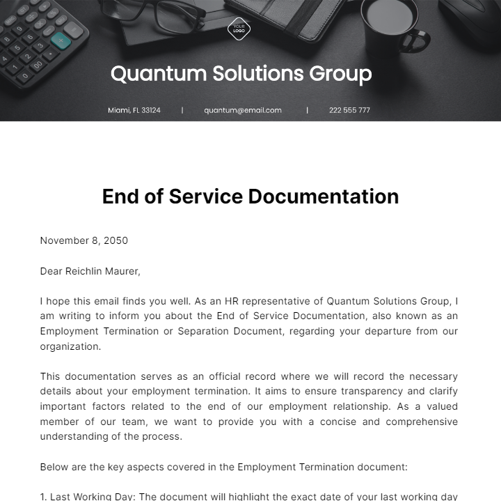 End of Service Documentation  Template