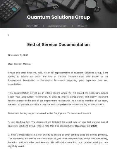 Free End of Service Documentation  Template to Edit Online