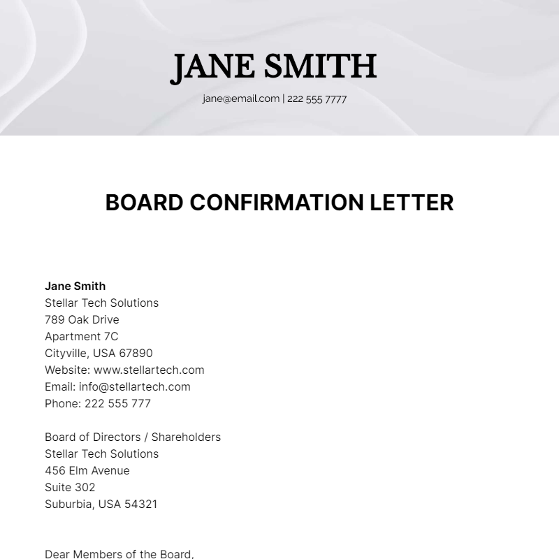 Board Confirmation Letter Template
