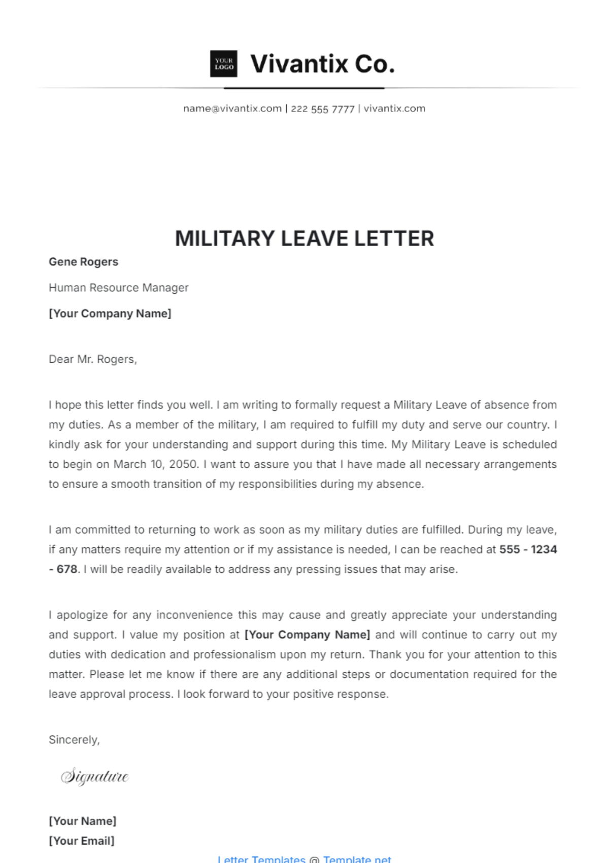 Military Leave Letter Template - Edit Online & Download