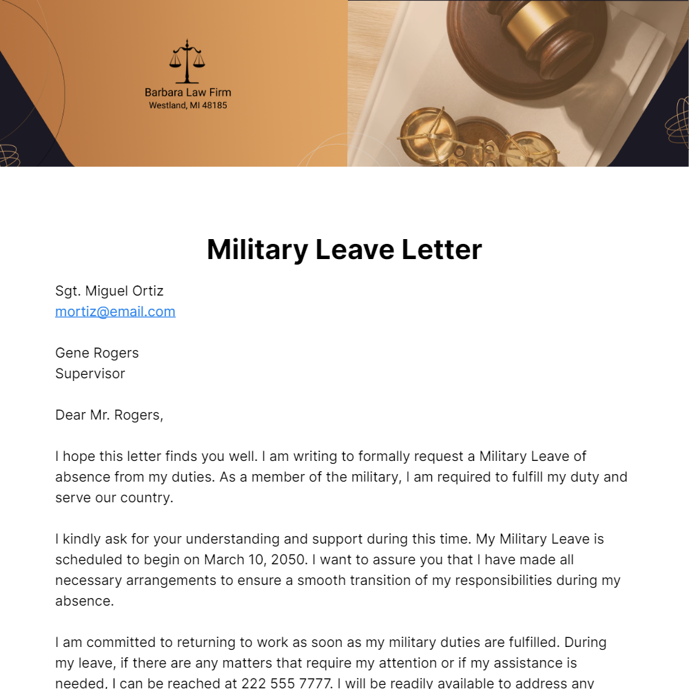 Military Leave Letter Template