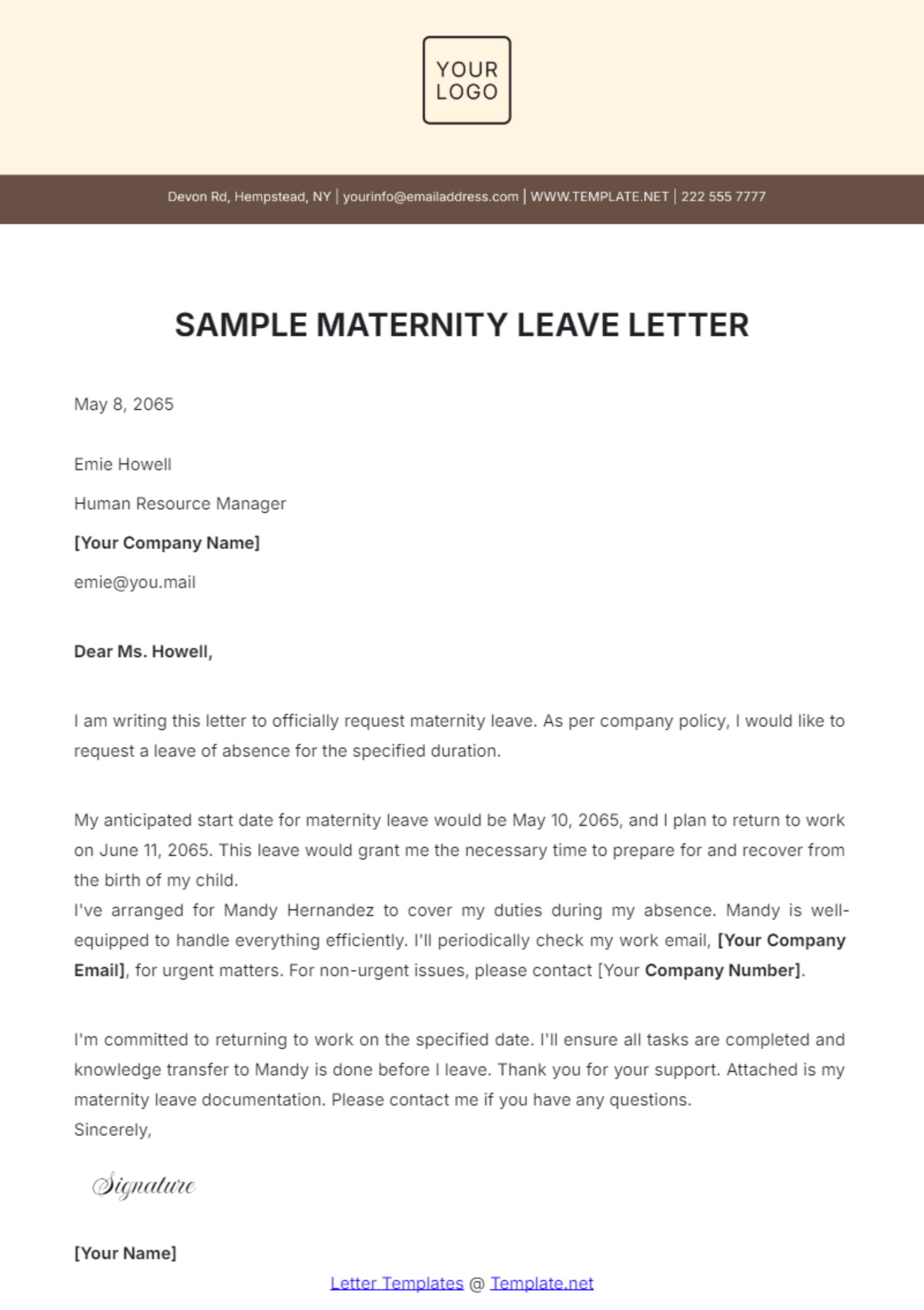 Sample Maternity Leave Letter Template - Edit Online & Download