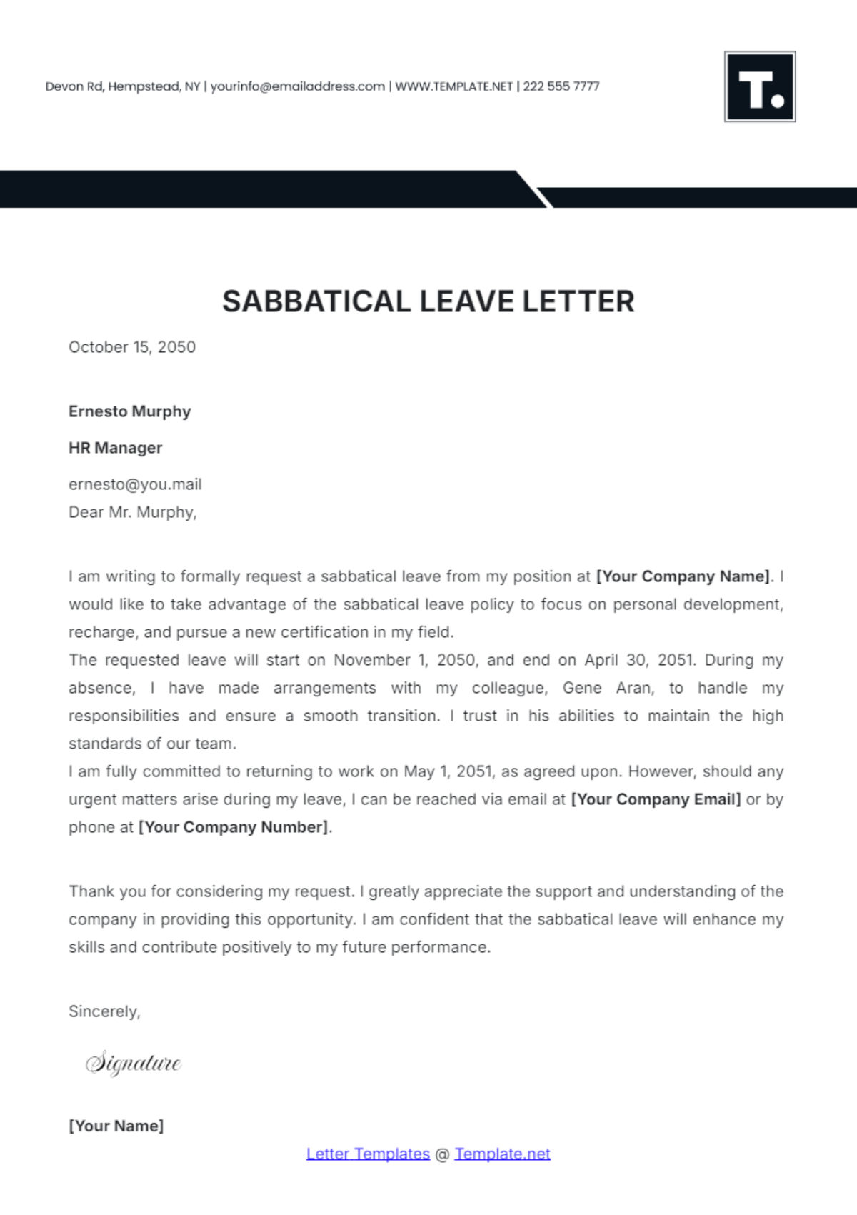 Sabbatical Leave Letter Template - Edit Online & Download