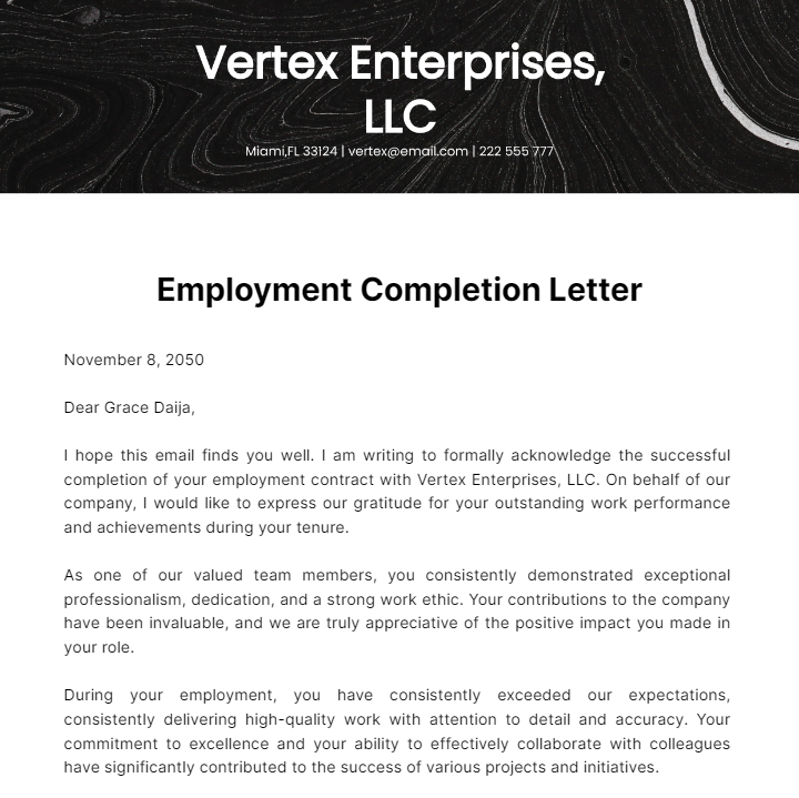 Employment Completion Letter  Template