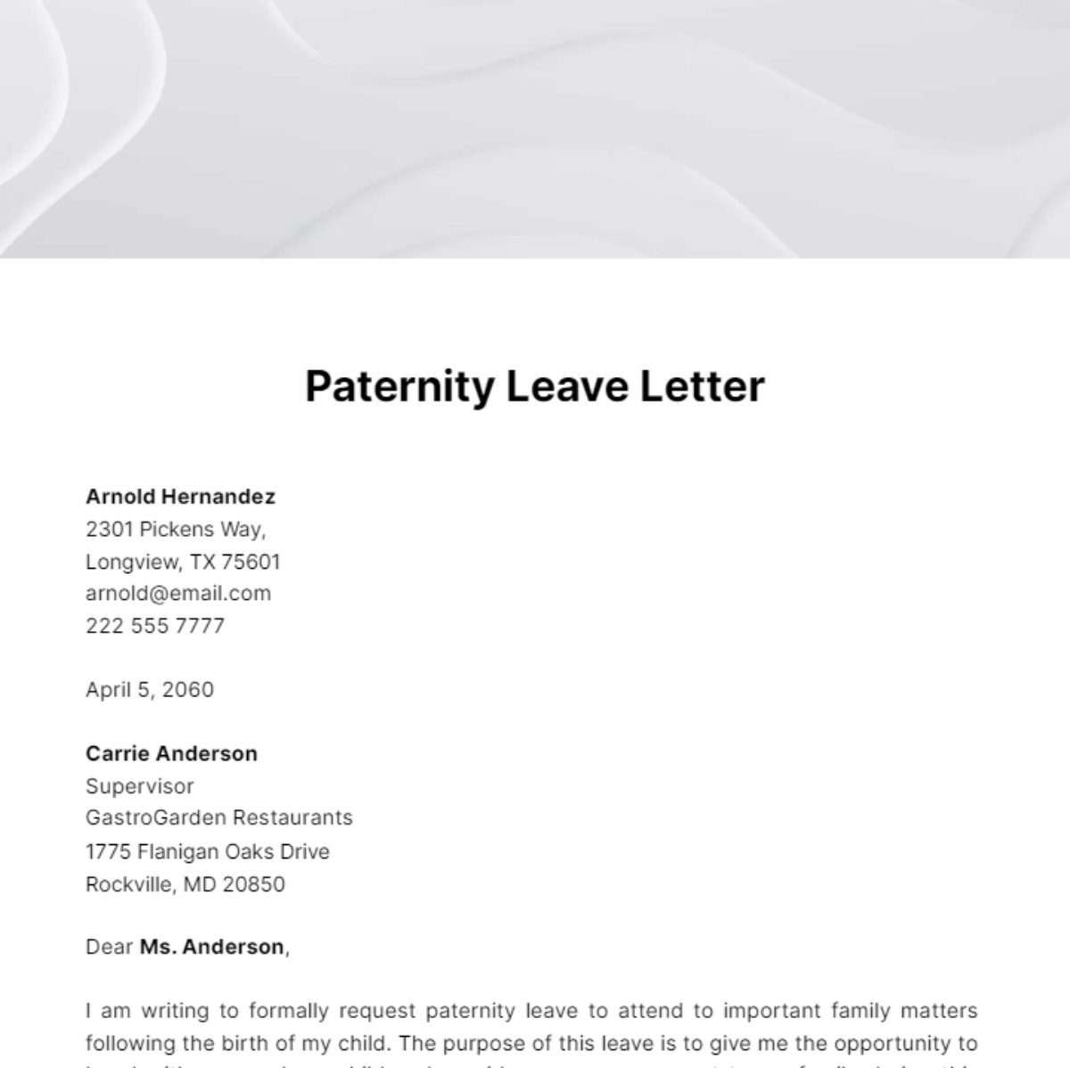 Paternity Leave Letter Template