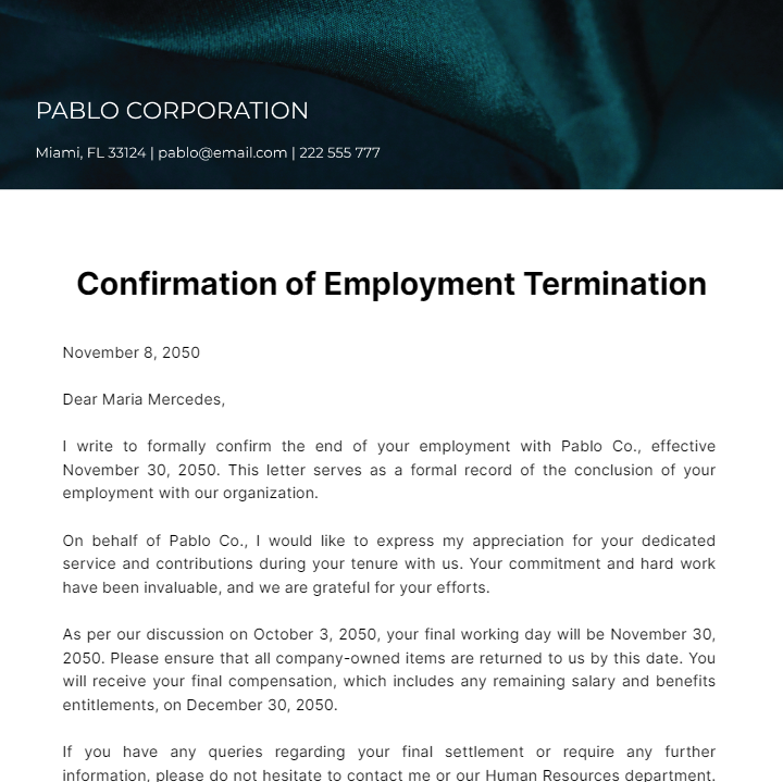Final Employment Confirmation Letter  Template