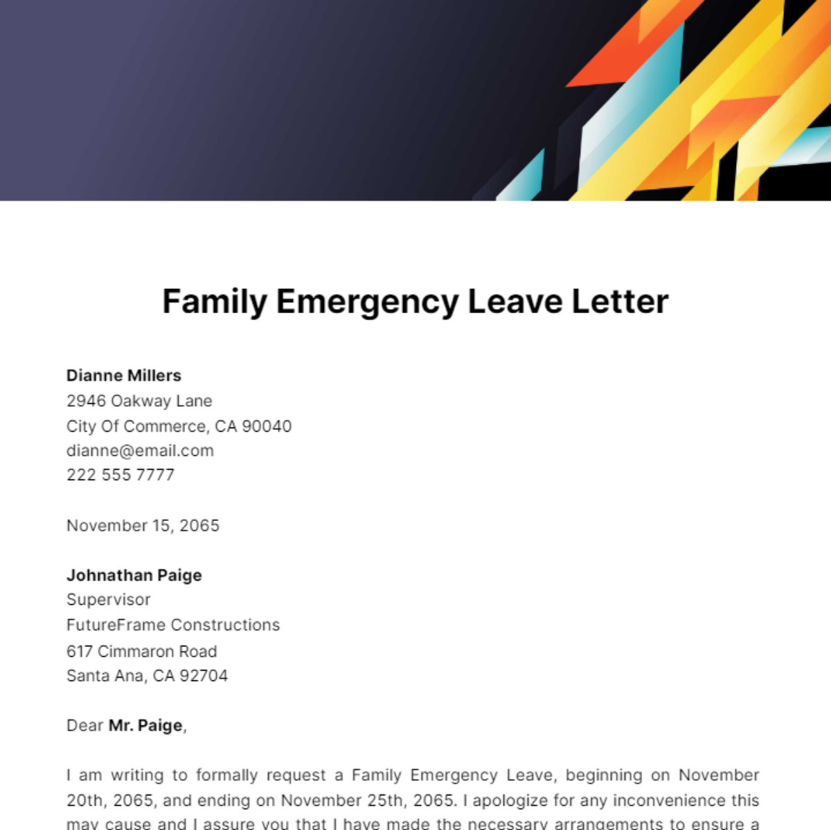 Family Emergency Leave Letter Template