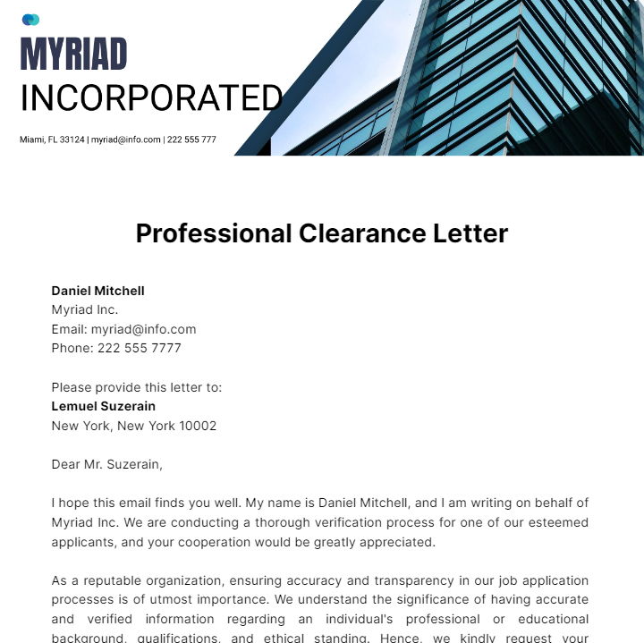 Professional Clearance Letter  Template
