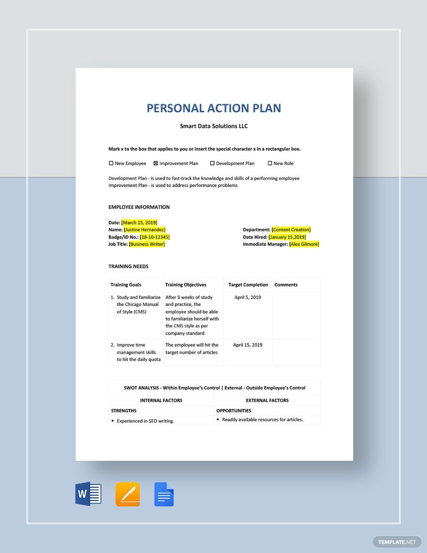 Personal Action Plan Template