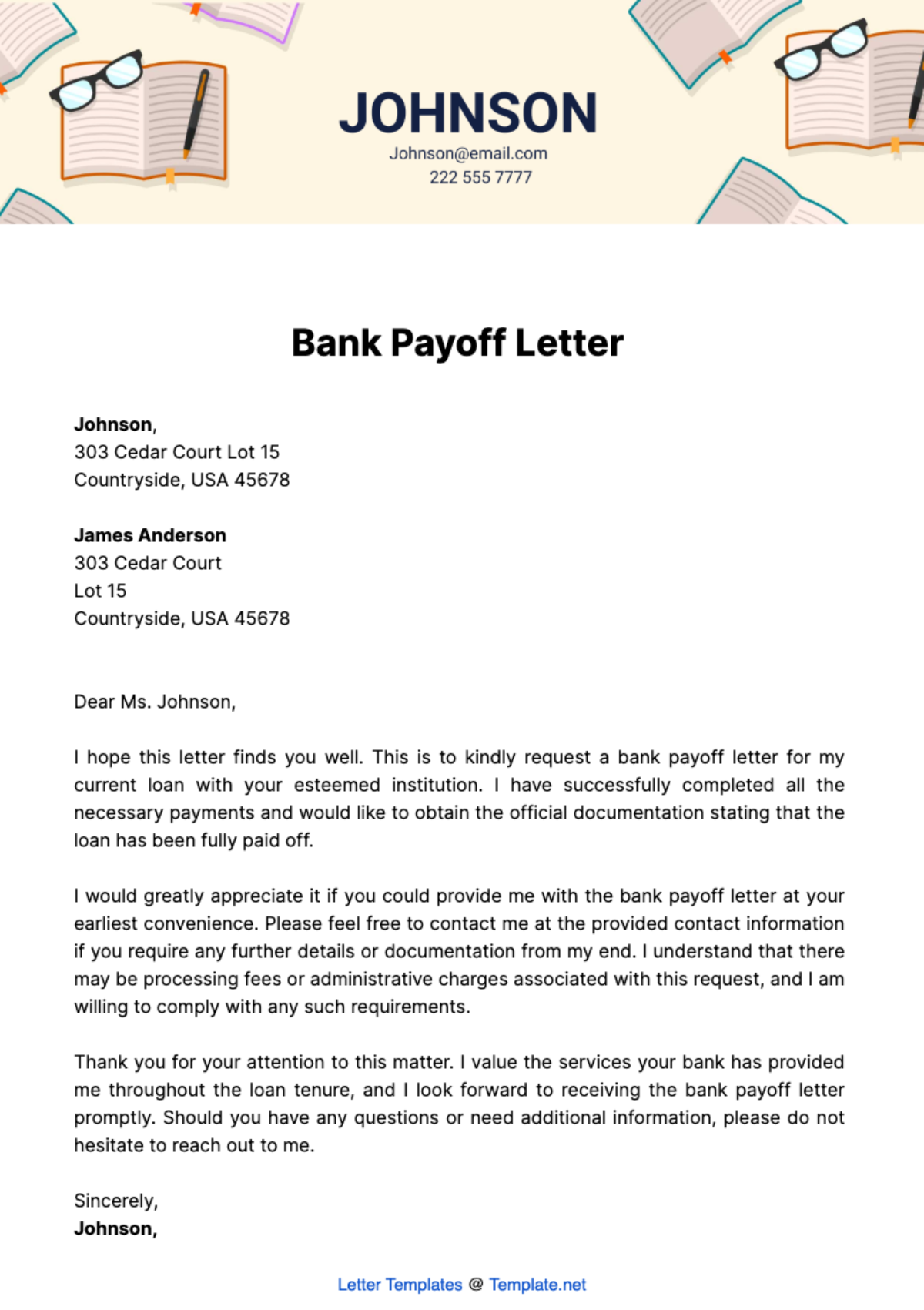 Bank Payoff Letter Template