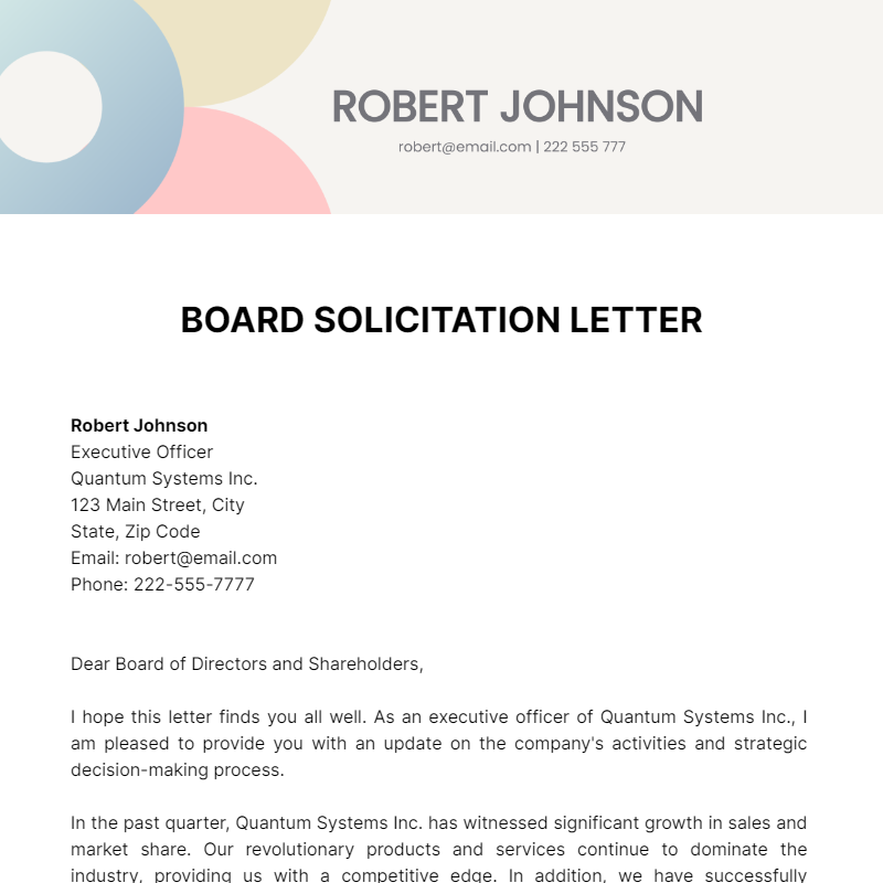 Board Solicitation Letter Template