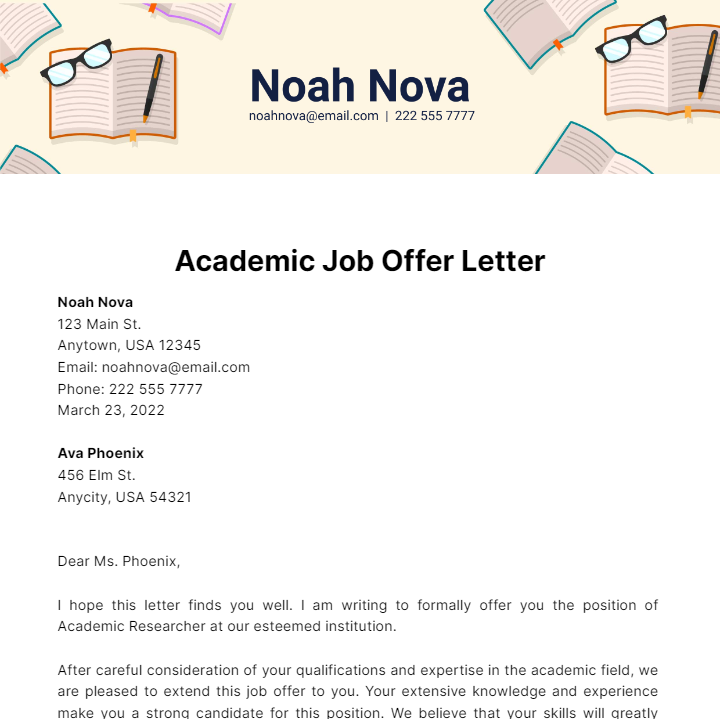 Academic Job Offer Letter Template