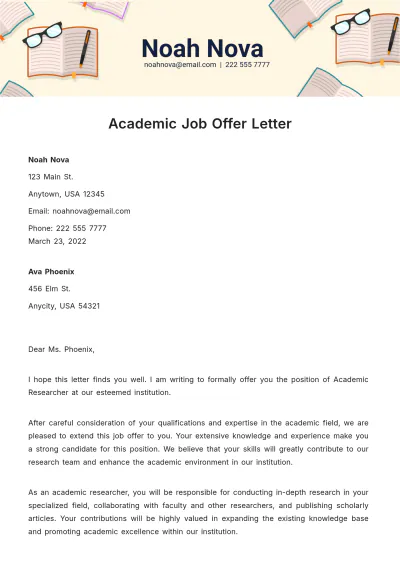 Free Academic Job Offer Letter Template to Edit Online