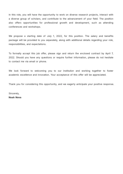 Free Academic Job Offer Letter Template to Edit Online