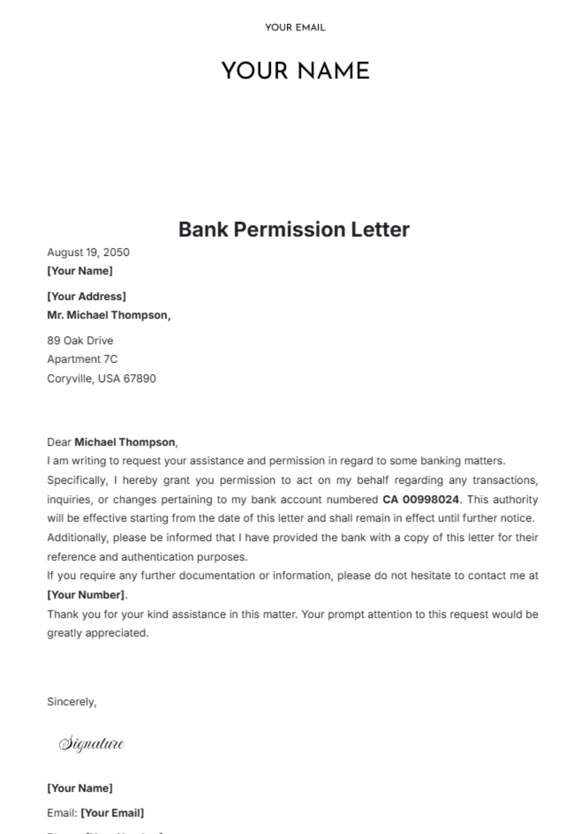 Bank Permission Letter Template