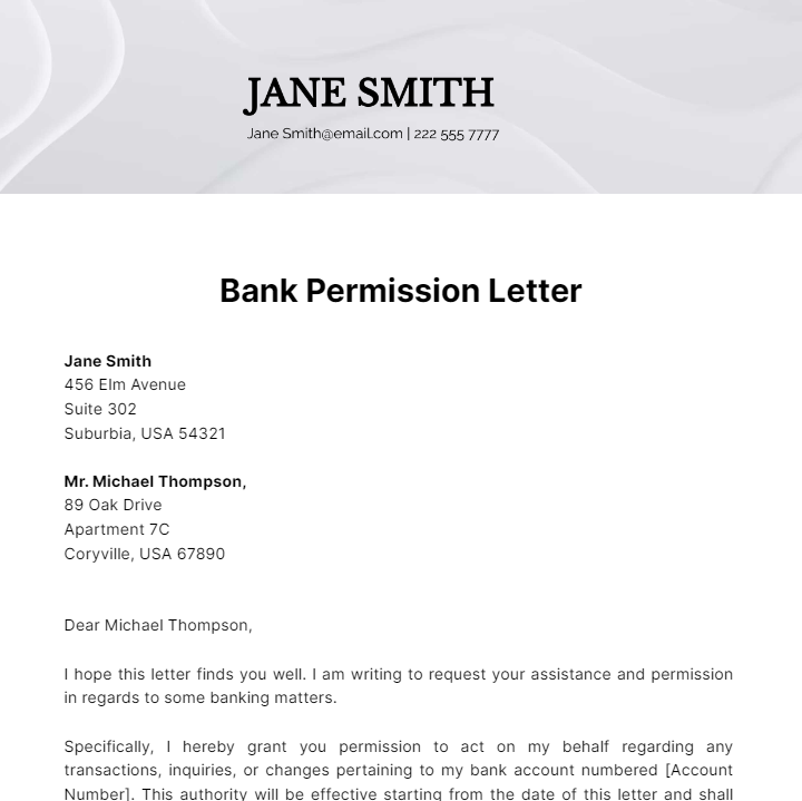 Bank Permission Letter Template