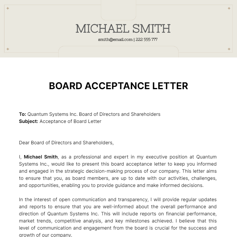 Board Acceptance Letter Template