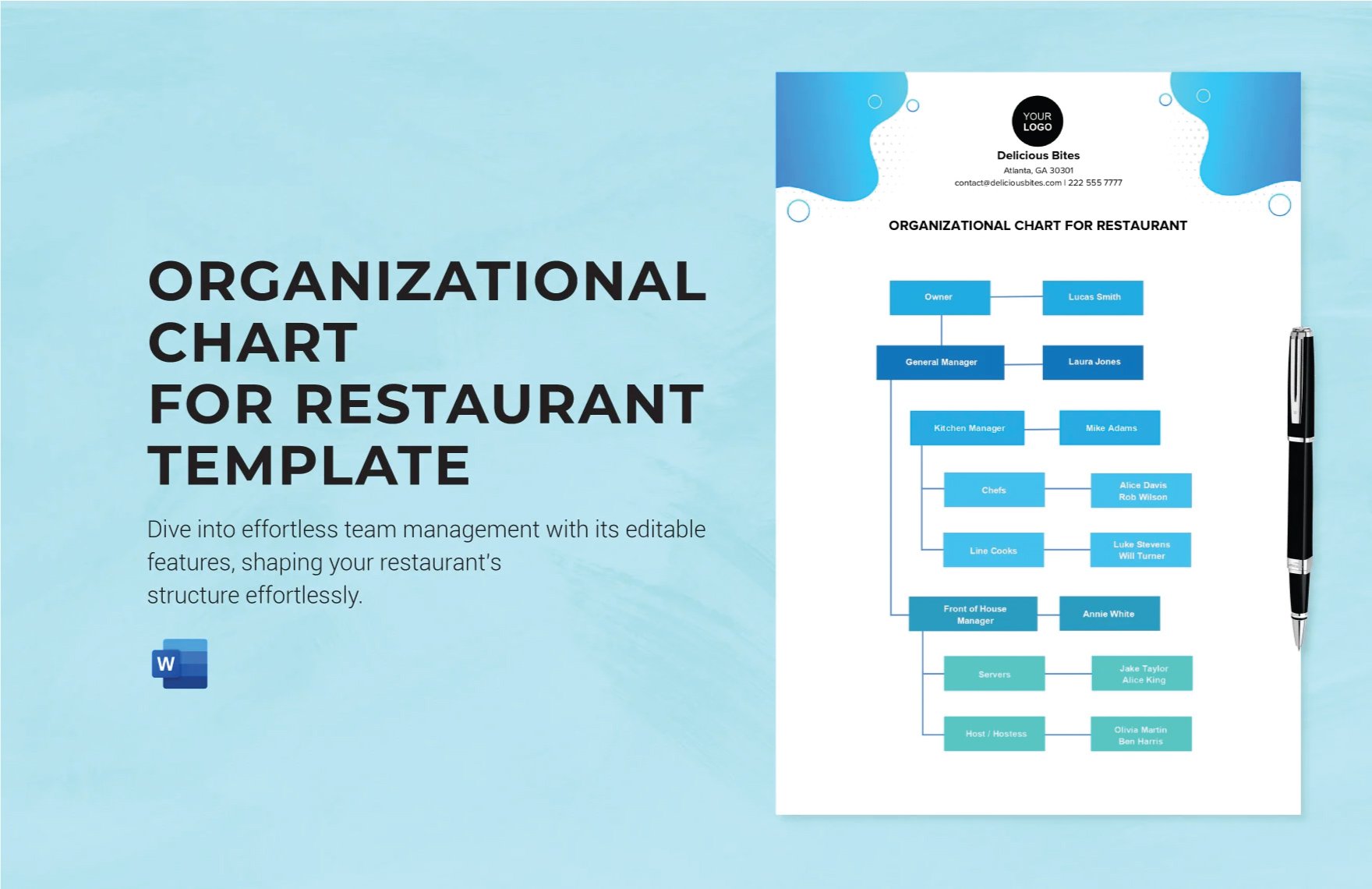 Free Organizational Chart for Restaurant Template in Word