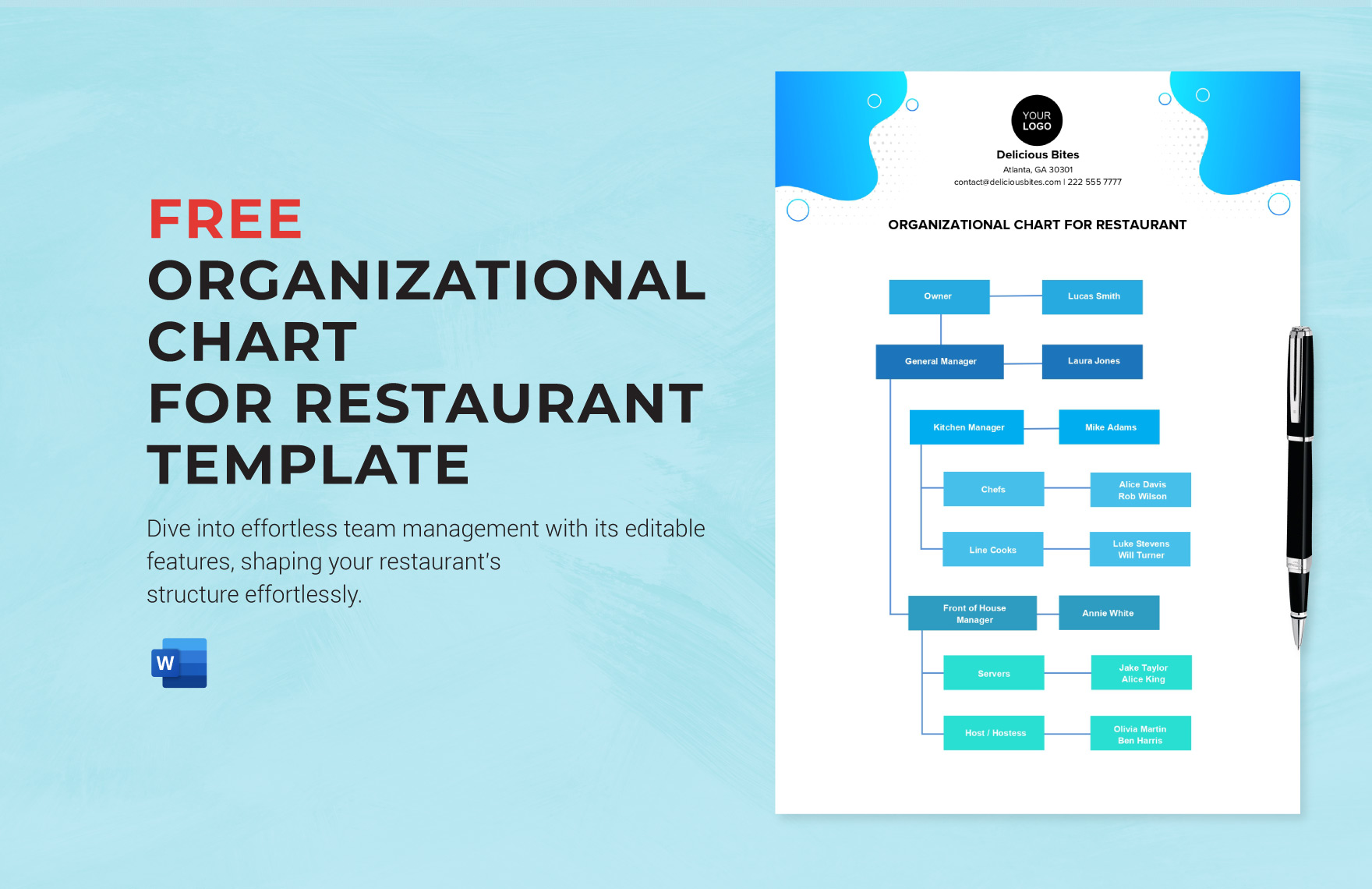 Organizational Chart for Restaurant Template