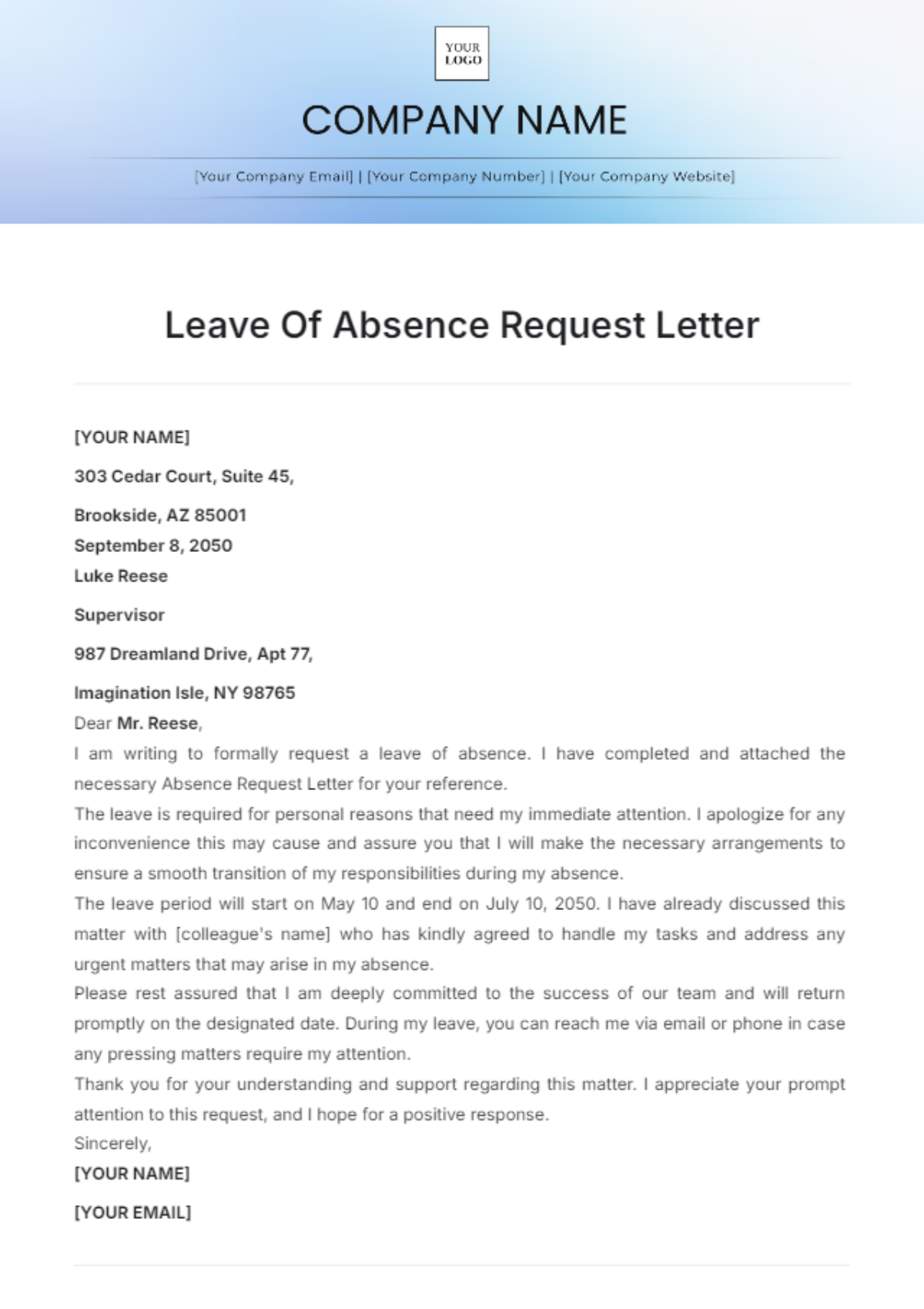 Free Leave Of Absence Request Letter Template To Edit Online Free Leave Of Absence Request Letter Template To Edit Online