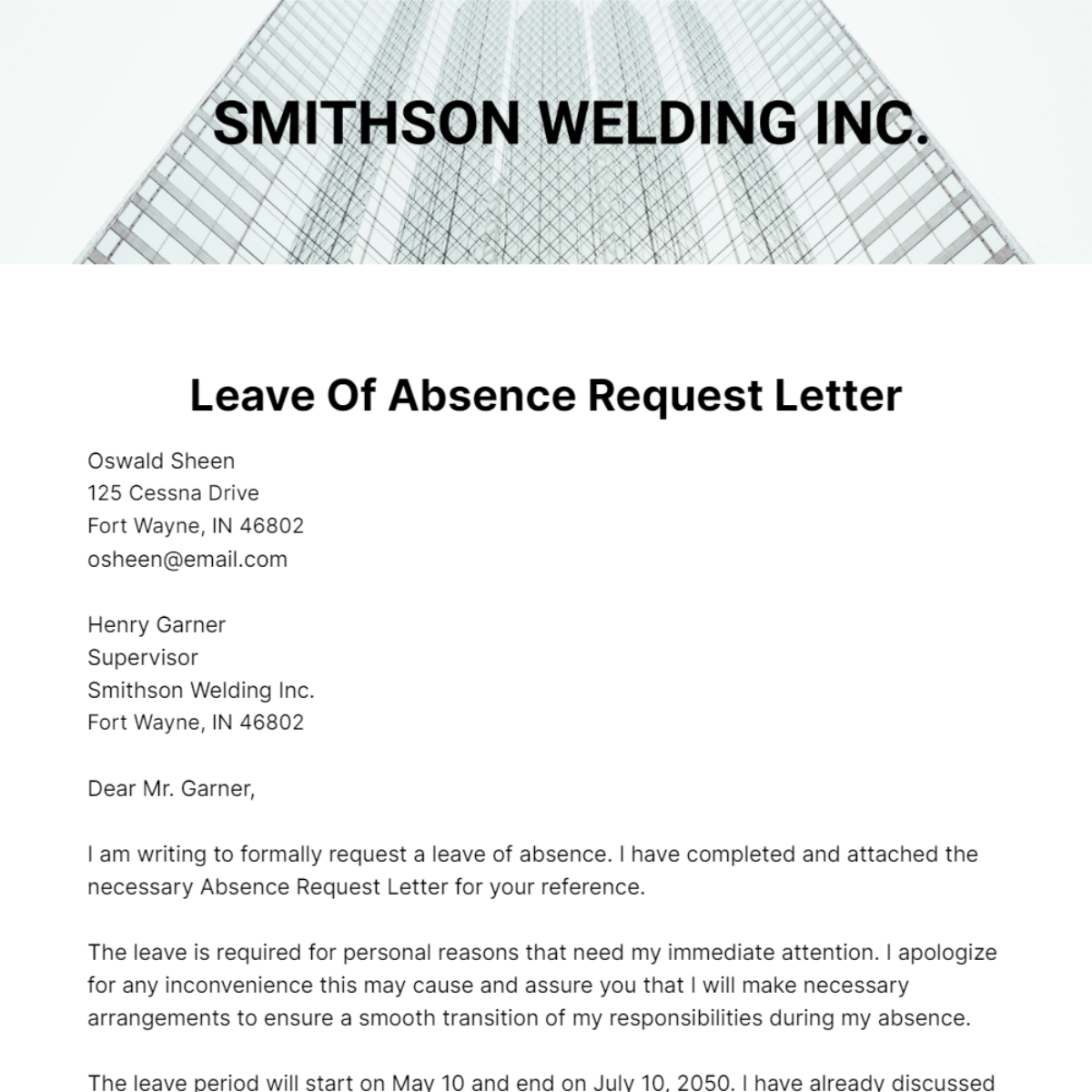 Leave of Absence Request Letter Template