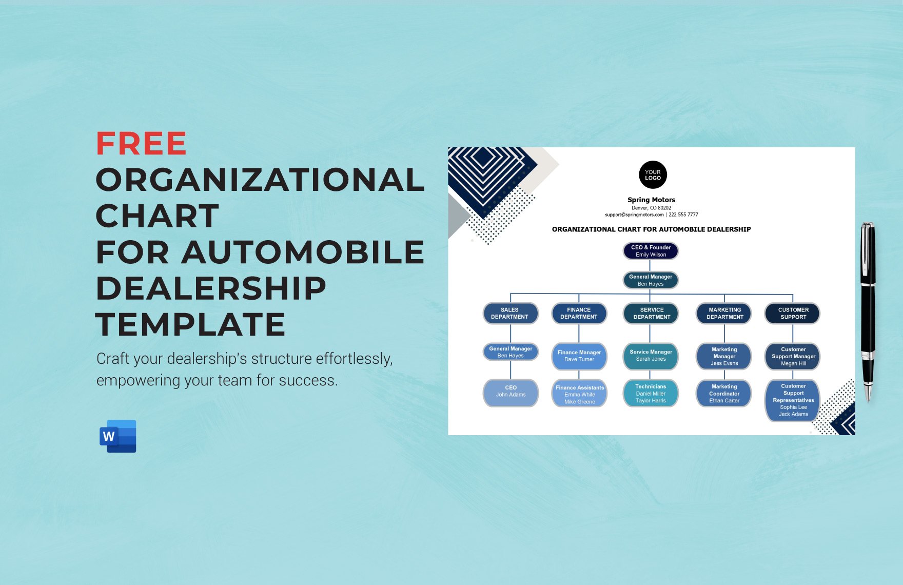 Organizational Chart for Automobile Dealership Template