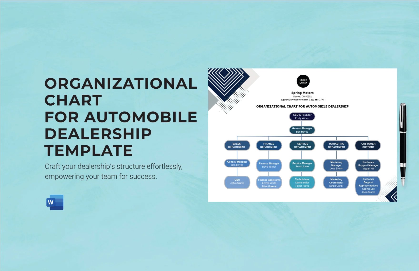 Free Organizational Chart for Automobile Dealership Template