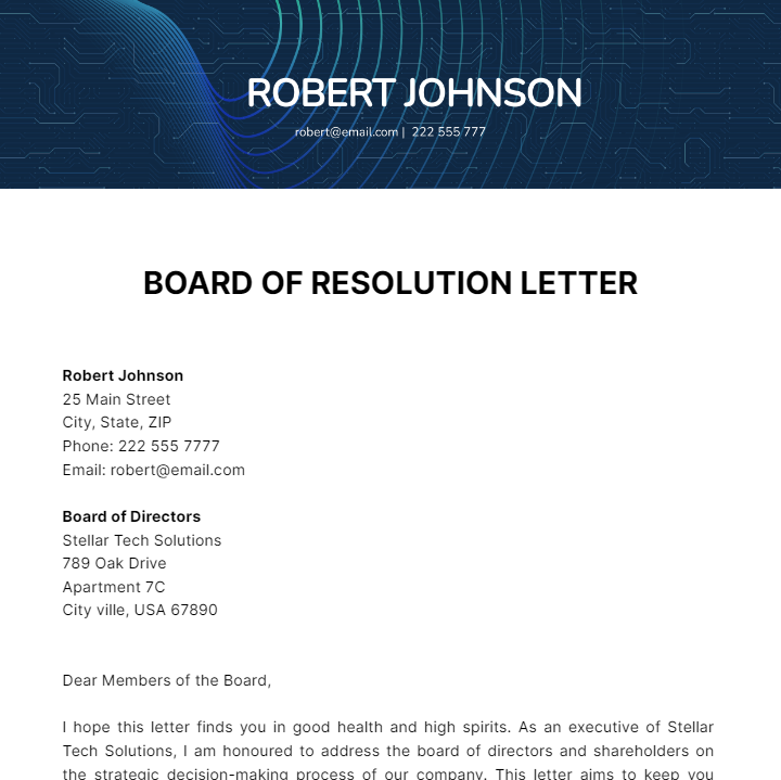 Free Board Of Resolution Letter Template