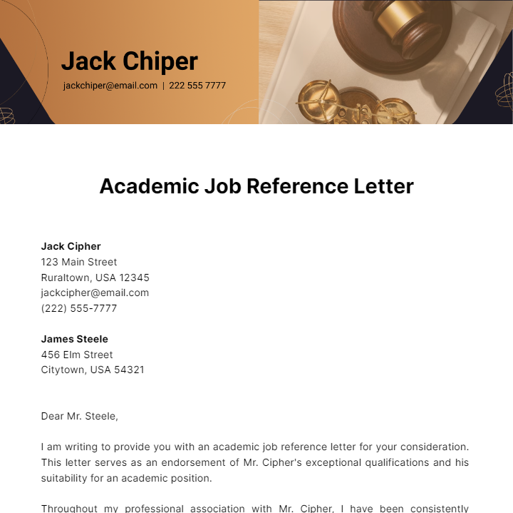 Academic Job Reference Letter Template