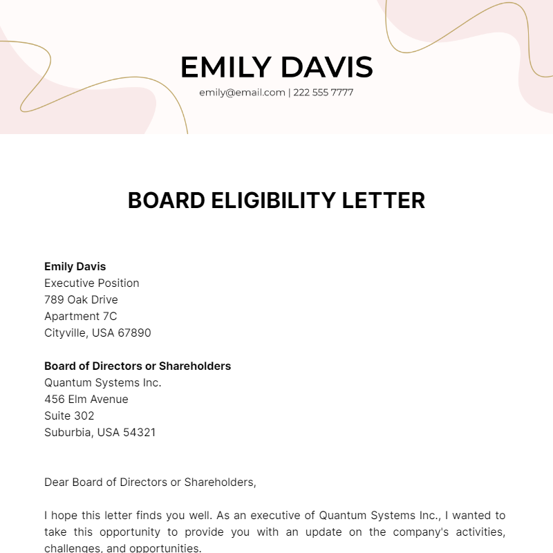 Board Eligibility Letter Template