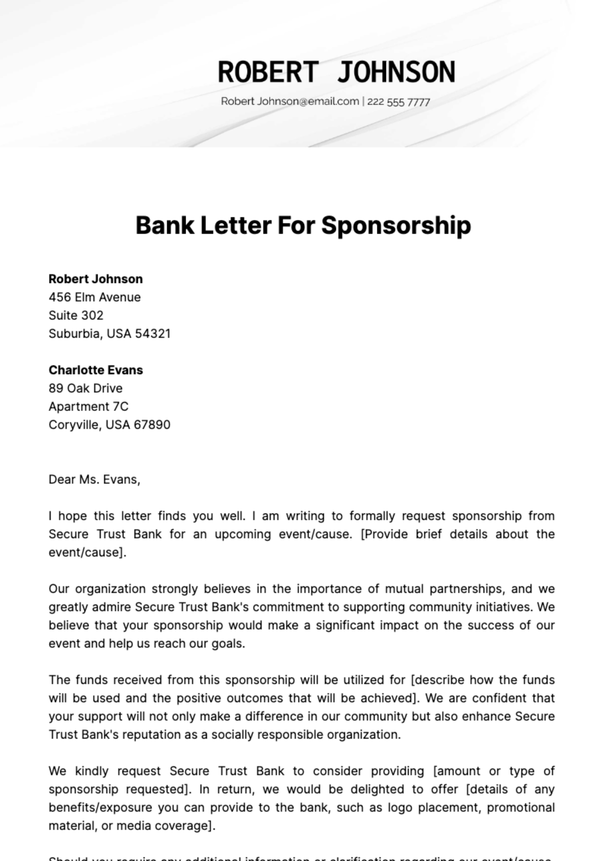 Bank Letter For Sponsorship Template