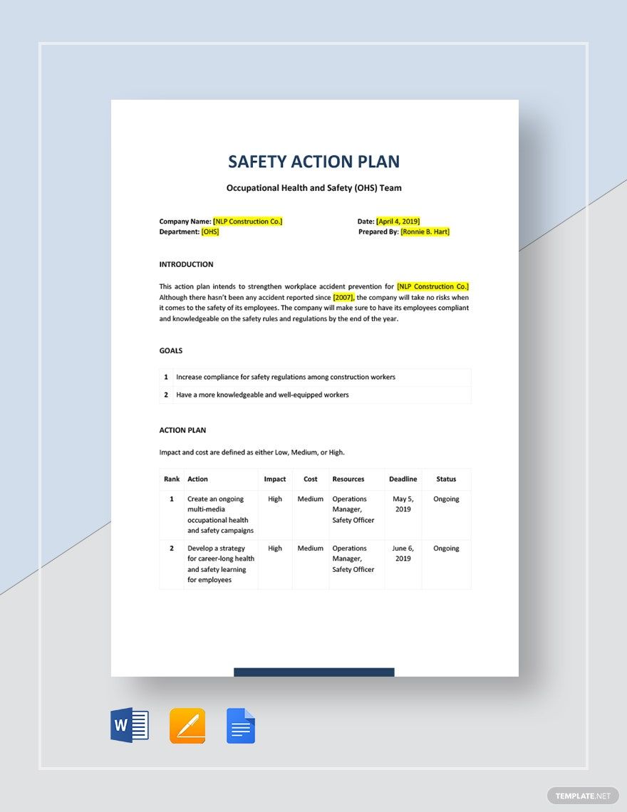 Safety Action Plan Template