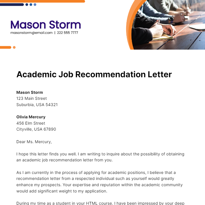 Free Academic Job Recommendation Letter Template