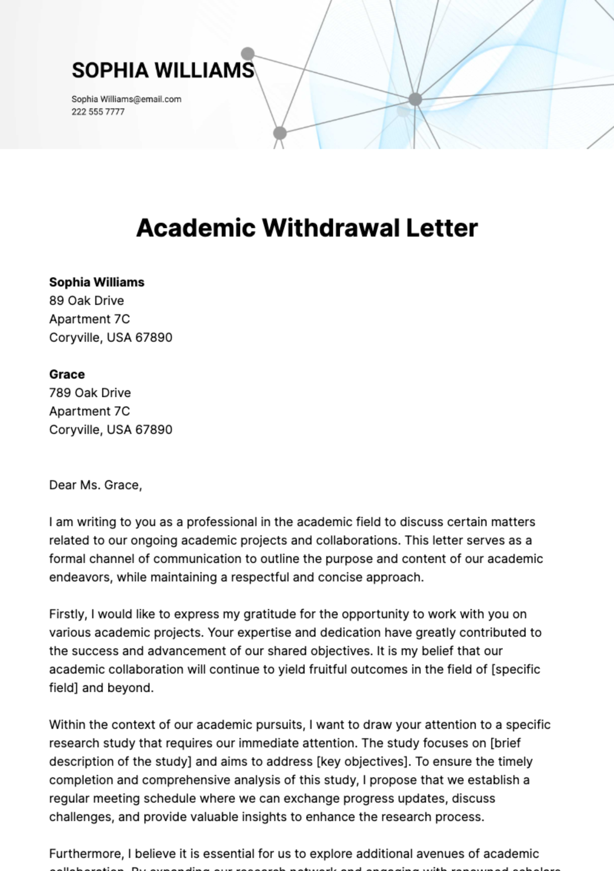 Academic Withdrawal Letter Template