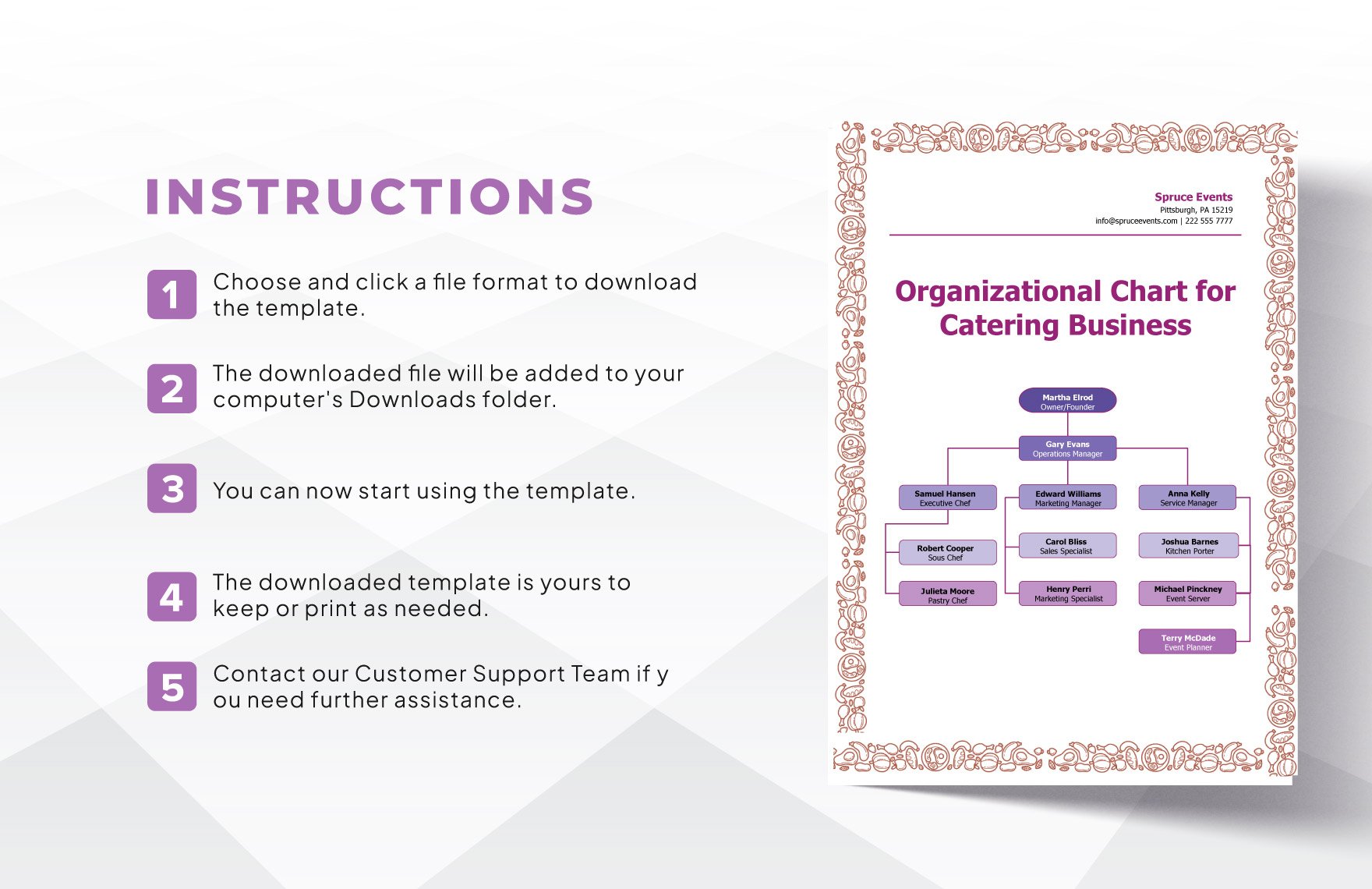 Organizational Chart for Catering Business Template