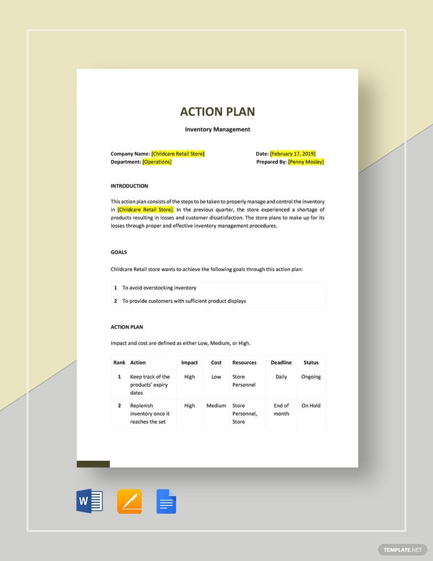 Sample Action Plan Template