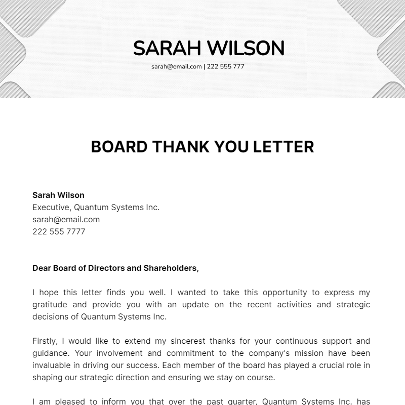 Board Thank You Letter Template