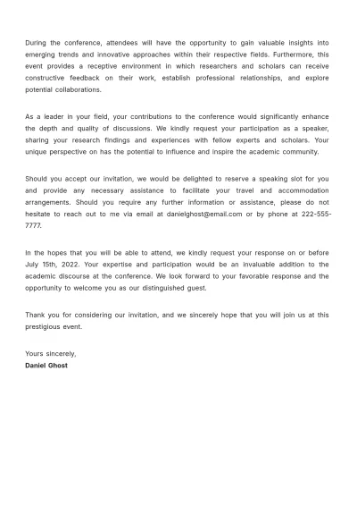 Free Academic Conference Invitation Letter Template to Edit Online