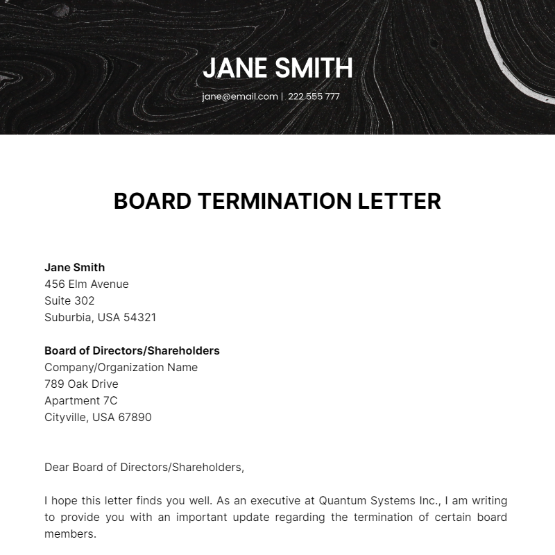 Board Termination Letter Template