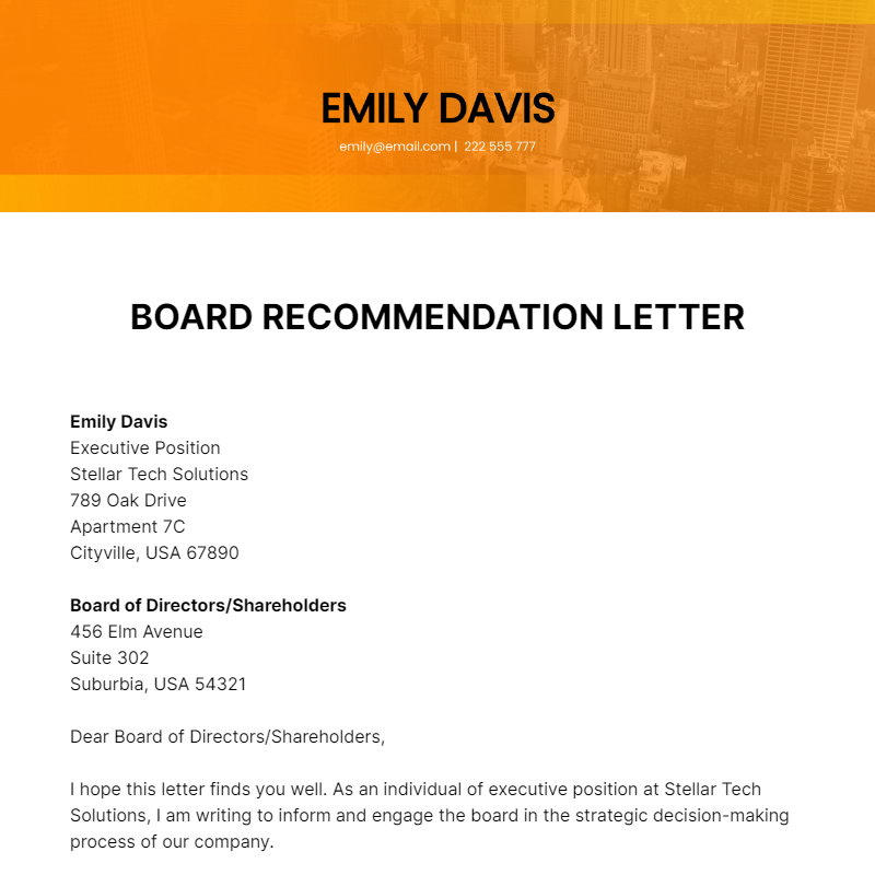 Board Recommendation Letter Template